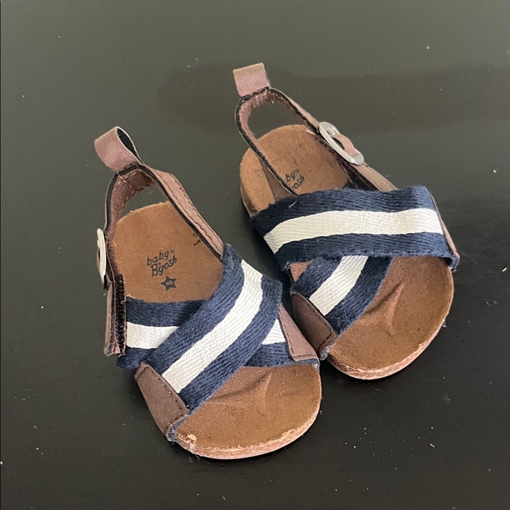 Baby B’gosh Navy and White Striped Infant Sandals with Brown Accents